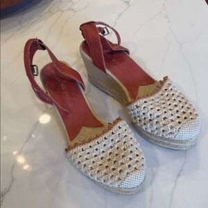 Lucky Brand Wedge Espadrille Slingback Sandals - Coral and Natural